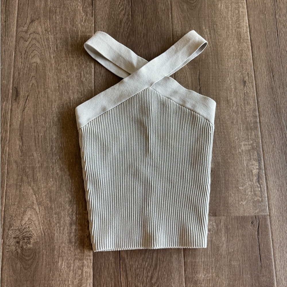 Babaton Sculpt Knit Cement Blue Criss Cross Tank - Picture 5 of 6